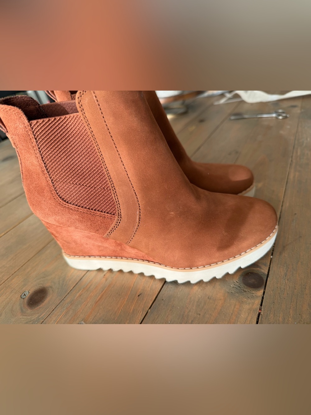 Toms Rust Suede Chelsea Wedge Booties